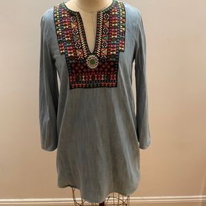 Zara Denim Embroidered Tunic Dress